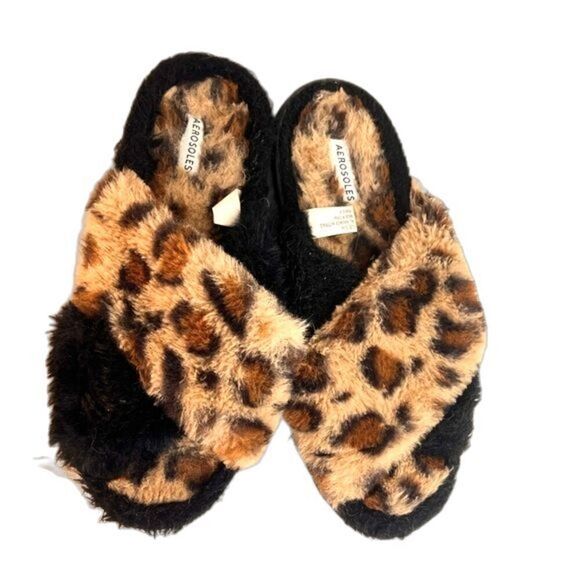 Women's Aerosoles Leopard slippers shoes cozy pantoufles winter casual S - Picture 1 of 5